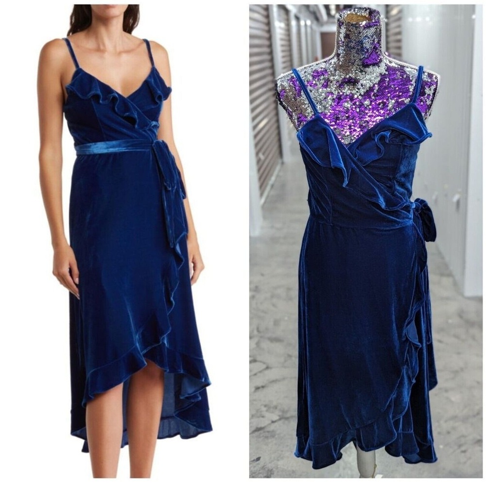 Y2K Coquette‎ Velvet Slip Dress Navy BCBG Asymetrical Party NWT M Dark Academia